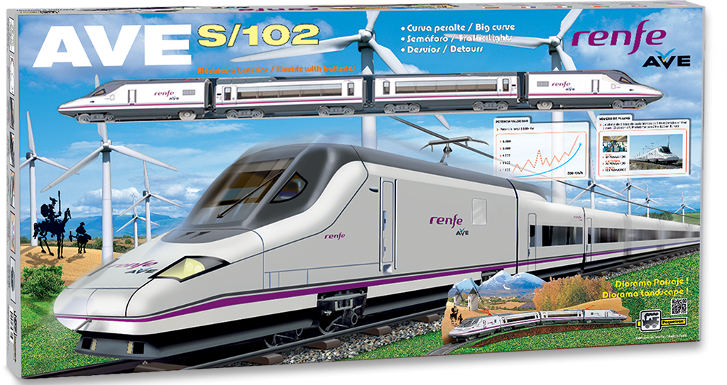 Pequetren 710 VYSOKORYCHLOSTNÍ VLAK RENFE AVE S-102 s diorámatem krajiny