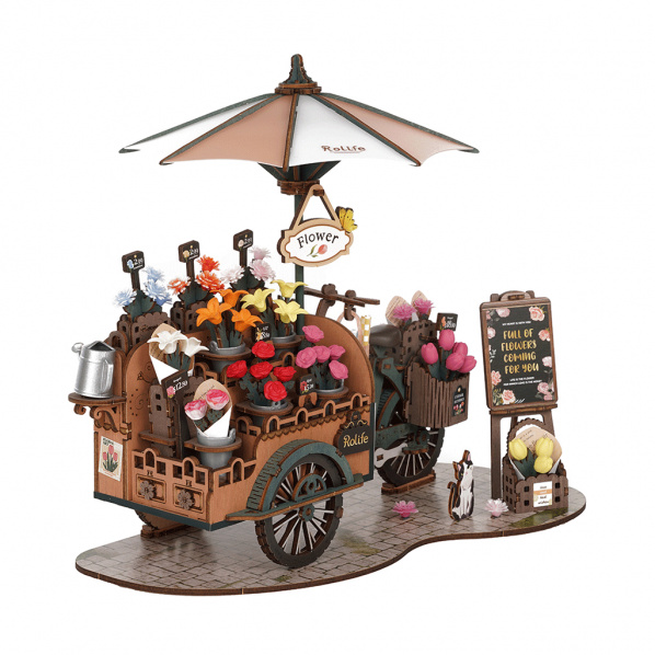 RoboTime 3D dřevěná mechanická skládačka Květinový vozík RoboTime 3D dřevěná mechanická skládačka Květinový vozík