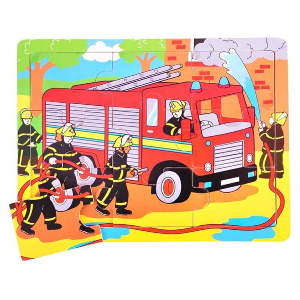 Bigjigs Toys Dřevěné puzzle hasiči 9 dílků Bigjigs Toys Dřevěné puzzle hasiči 9 dílků