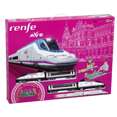 Pequetren 720 Vysokorychlostní vlak Renfe Ave s modelem města a horským tunelem 