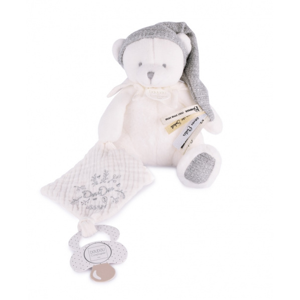 Doudou Dárková sada Plyšový medvídek s úchytem na dudlík a dečkou šedý 20 cm Doudou Dárková sada Plyšový medvídek s úchytem na dudlík a dečkou šedý 20 cm