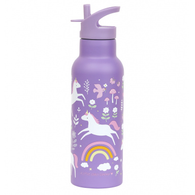 A Little Lovely Company - nerezová lahev na pití, 500 ml - jednorožci a duha