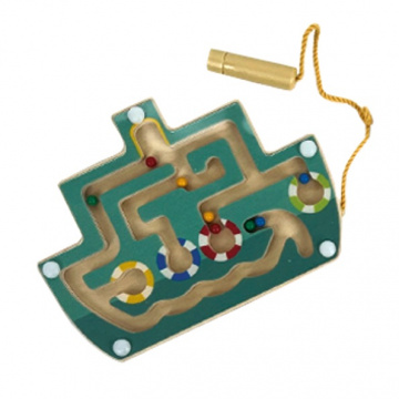 Bigjigs Toys Dřevěný magnetický labyrint Tyrkysová loď