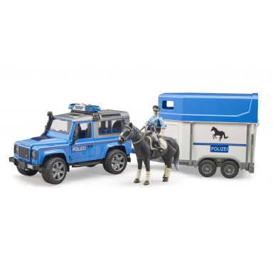 Bruder 2588 Policejní Land Rover s přepravníkem, koněm a figurkou