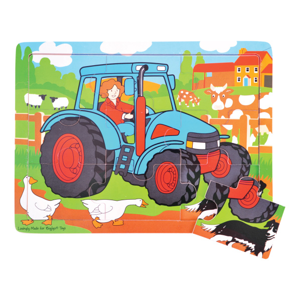 Bigjigs Toys Dřevěné puzzle traktor 9 dílků