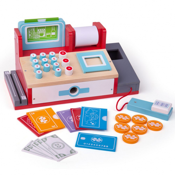 Bigjigs Toys Dřevěná pokladna červená Bigjigs Toys Dřevěná pokladna červená