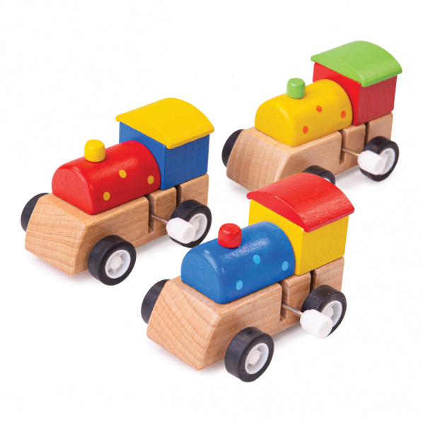 Bigjigs Toys Dřevěná barevná mašinka na natahování 1ks Bigjigs Toys Dřevěná barevná mašinka na natahování 1ks