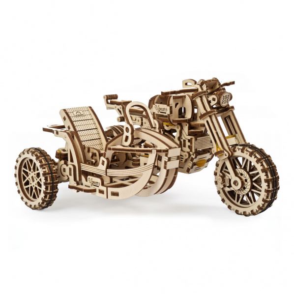 Ugears 3D dřevěné mechanické puzzle UGR-10 Motorka (scrambler) s vozíkem Ugears 3D dřevěné mechanické puzzle UGR-10 Motorka (scrambler) s vozíkem