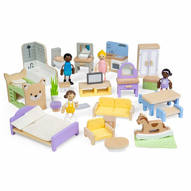 Bigjigs Toys Sada dřevěný nábytek do domečku pro panenky
