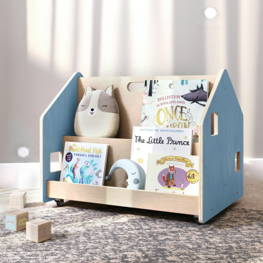 BusyKids Oboustranná knihovna na kolečkách modrá