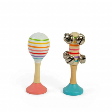 Bigjigs Toys Sada Rumba koule růžová a rolničky modré