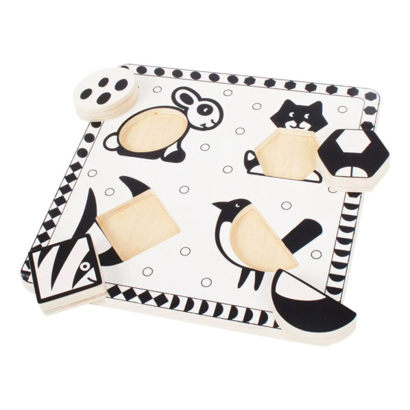 Bigjigs Toys Dřevěné vkládací puzzle černobílé tvary 2 Bigjigs Toys Dřevěné vkládací puzzle černobílé tvary 2