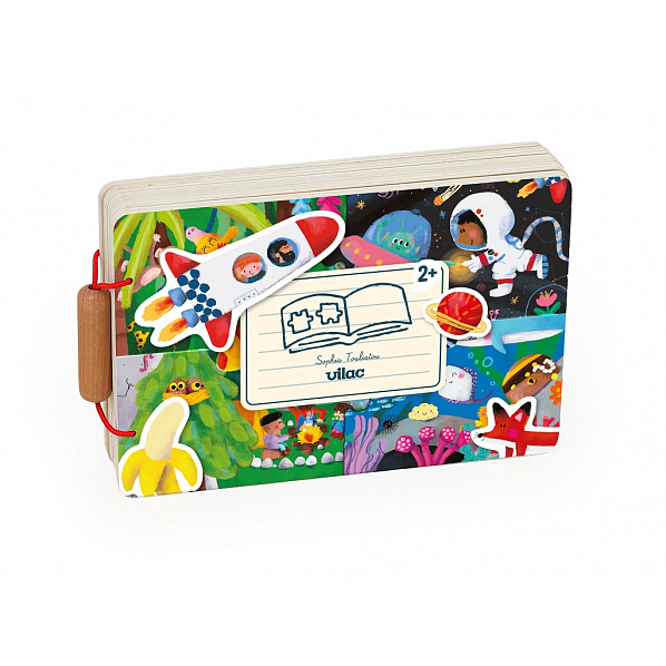 Vilac Dřevěná knížka s puzzle Dobrodružství