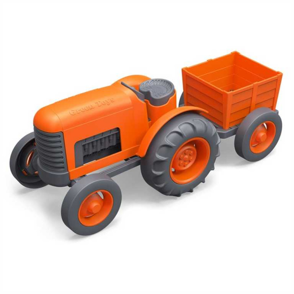 Green Toys Traktor s vlečkou oranžový
