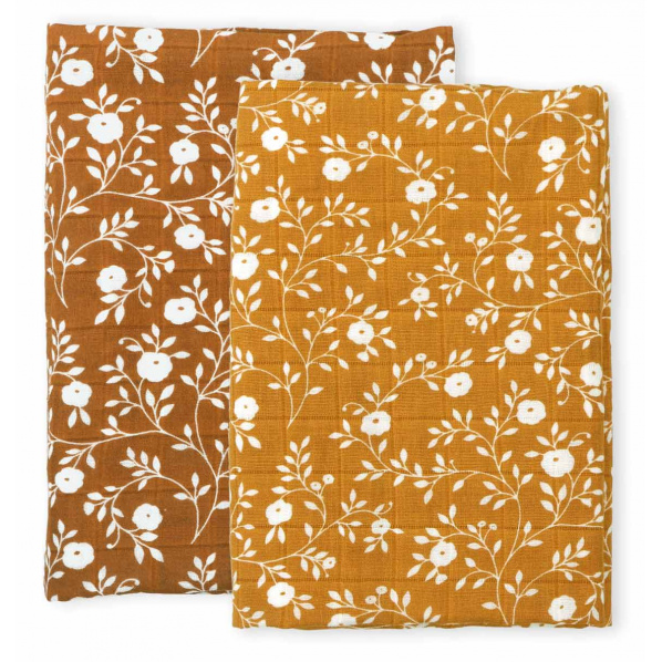 A Little Lovely Company - Mušelínové plenky, blossom - caramel - 2 ks A Little Lovely Company - Mušelínové plenky, blossom - caramel - 2 ks