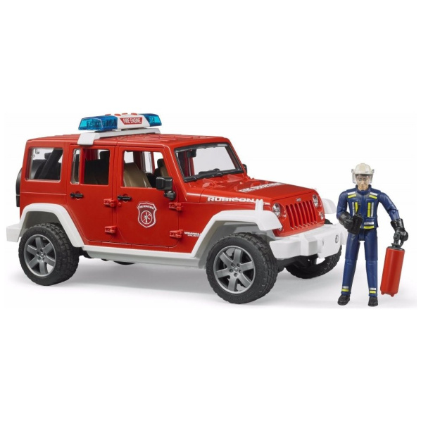 Bruder 2528 Červený požární vůz Jeep Wrangler s figurkou hasiče