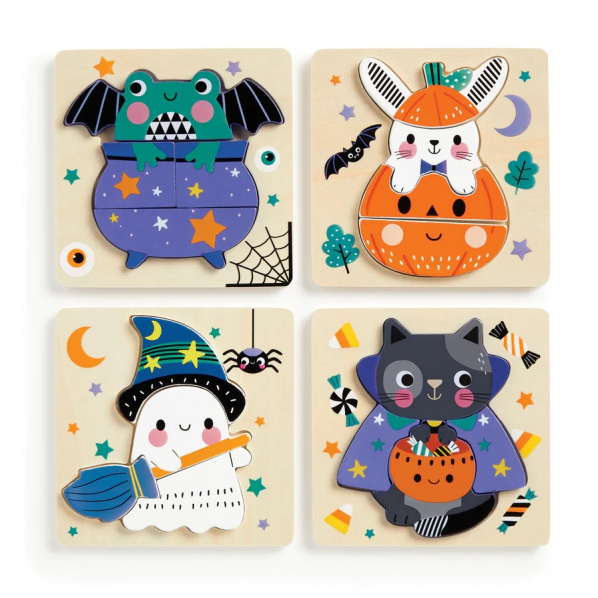 Mudpuppy Dřevěné puzzle sada 4 puzzle Halloween Mudpuppy Dřevěné puzzle sada 4 puzzle Halloween