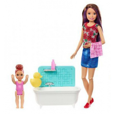Barbie Chůva herní set v koupelně - hnědovláska