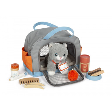 small foot Plyšová kočka s pečovatelskou sadou