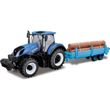 Bburago 1:32 Farm Traktor New Holland s vlečkou na dřevo