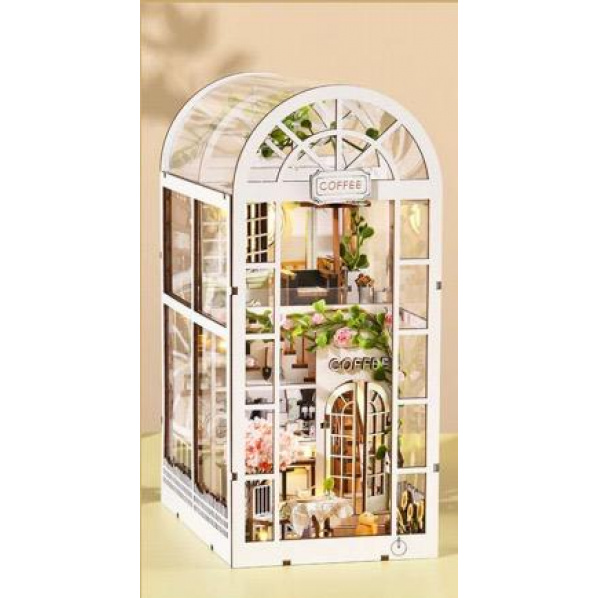 2Kids Toys 3D skládačka Zarážka na knihy Miniatura domečku Kavárna Bílá zahrada